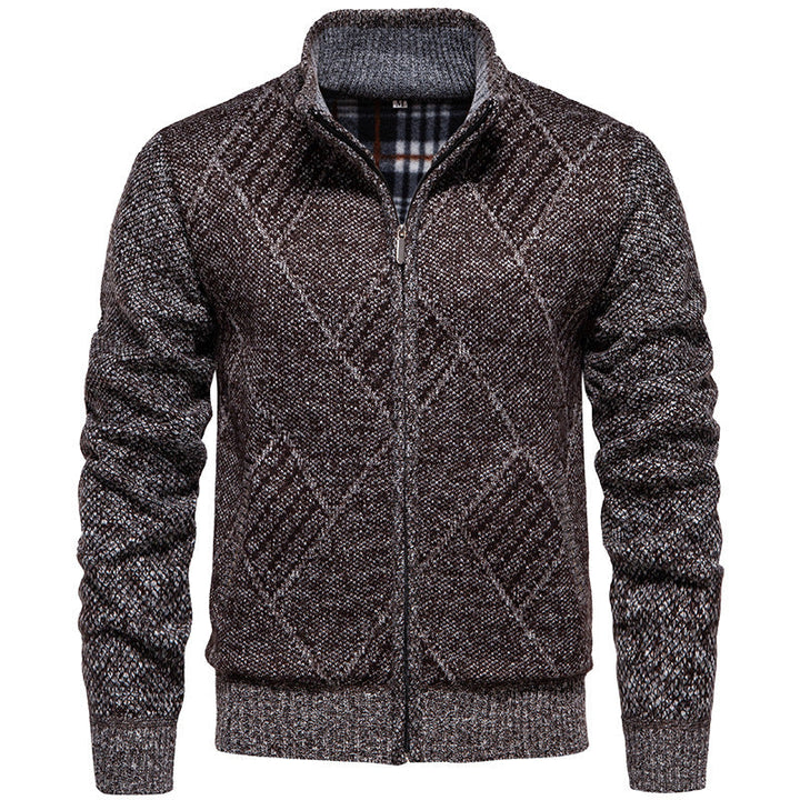 Men's Cardigan with Modern Cable Pattern and High Collar Lune London