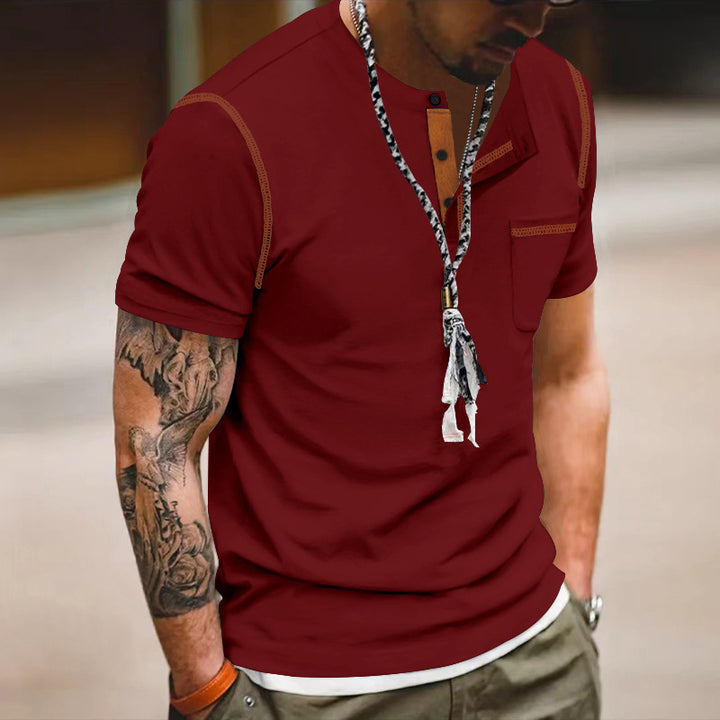 Men's Short Sleeve Henley T-Shirt with Fashionable Accents and a Practical Chest Pocket Lune London