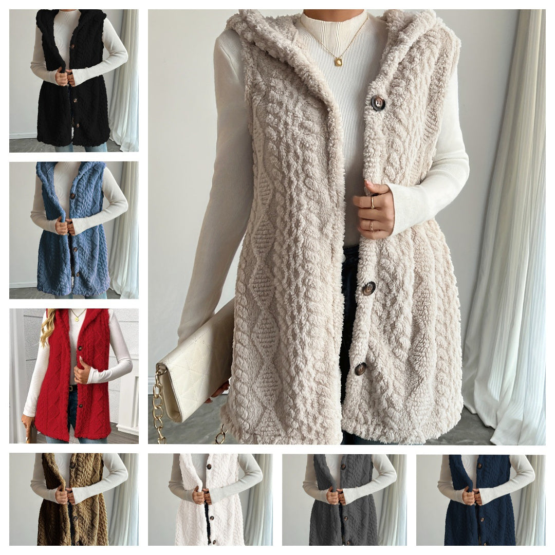 Women’s hooded vest in soft fabric with button placket Chic und Stil