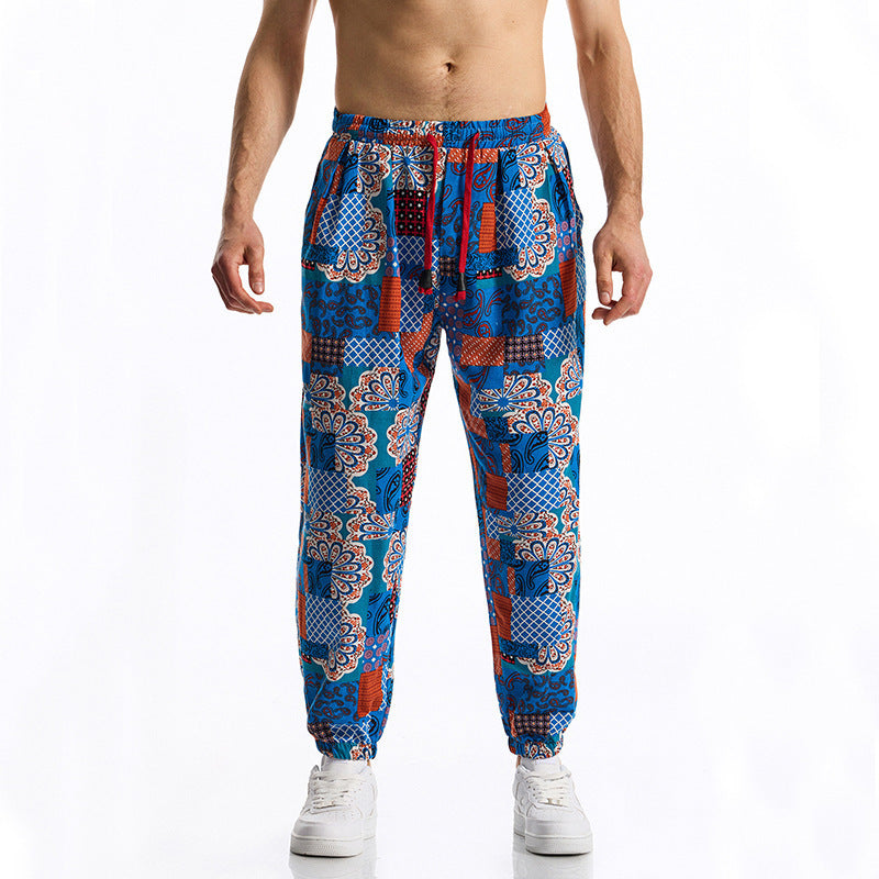 Men's casual pants with colorful pattern and elastic waistband Lune London