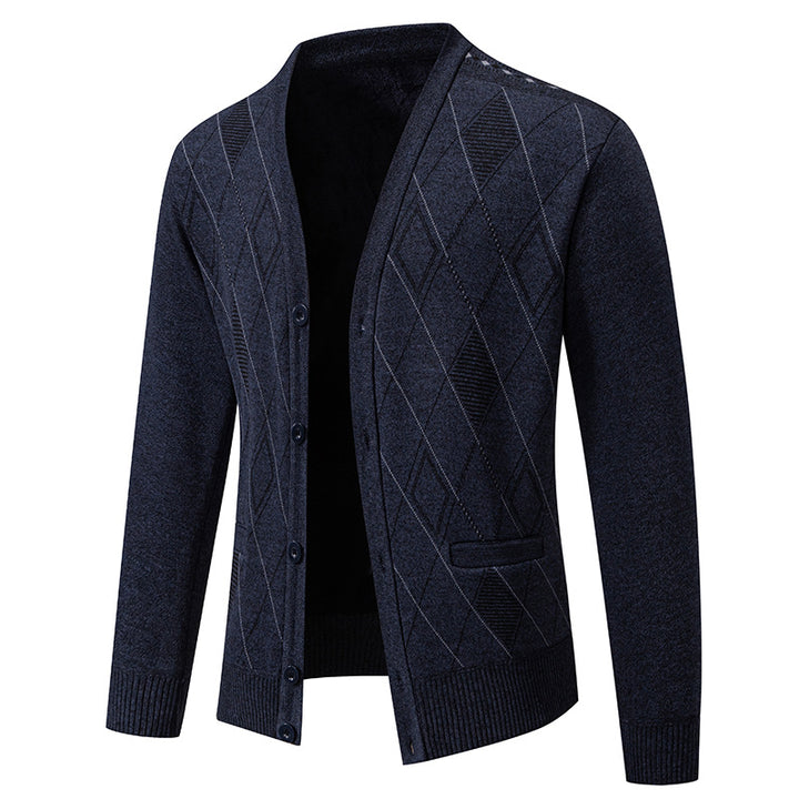 Stylish knitted jacket for men with V-neck and textured pattern Lune London