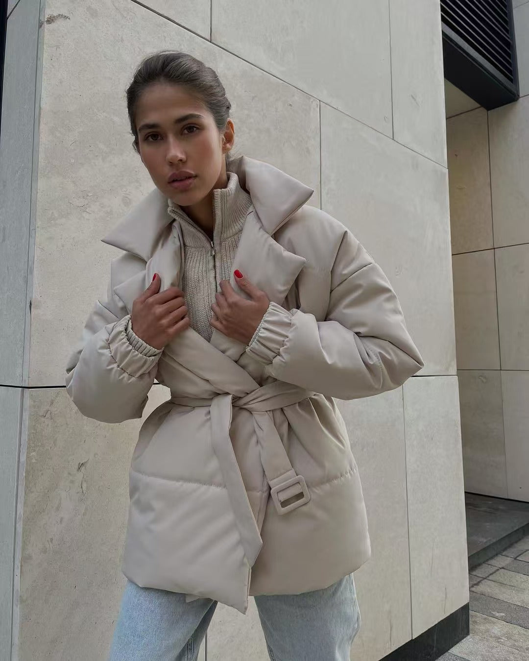 Lune London | Waist Cotton V-Neck Puffer Jacket