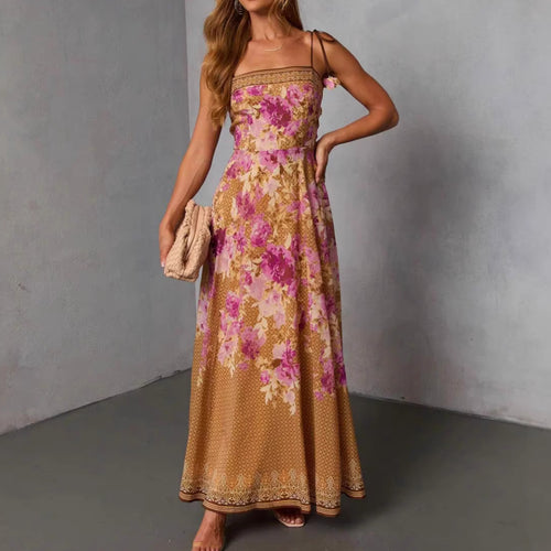 Chic & Stil Elegant floral print maxi dress for women with strapless shoulders