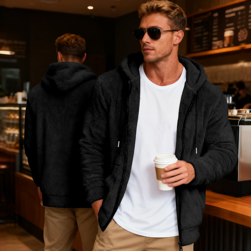 Men's cozy fleece jacket with practical zipper and hood Chic and style