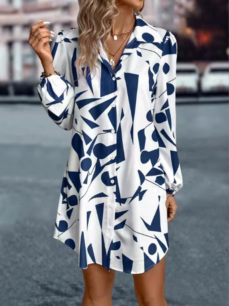 Robe blouse femme avec motif géométrique et détails de boutons Chic & Stil