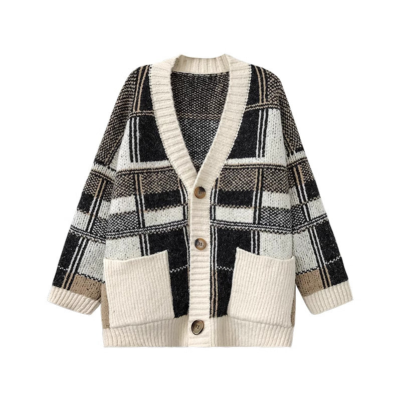 Ladies Oversized Pullover with Checkered Pattern Lune London
