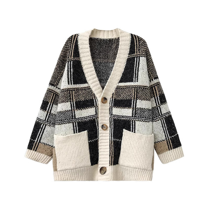 Ladies Oversized Pullover with Checkered Pattern Lune London