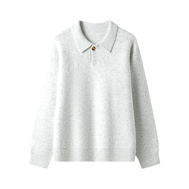 Elegant knitted pullover for ladies with polo collar and button Lune London