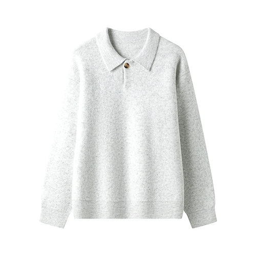 Elegant knitted pullover for ladies with polo collar and button Lune London