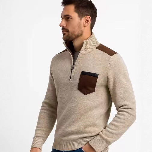 Men's high collar pullover with contrasting details and practical pockets Lune London