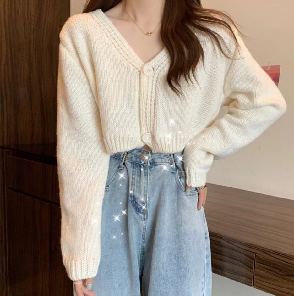 Ladies comfortable knit cardigan with V-neck and button detail Lune London