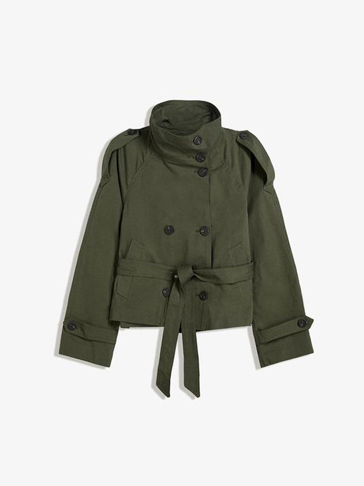 Trendy women's trench coat with waist belt and high collar Lune London