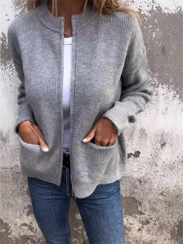 Lune London | Jacket with zipper - ribbed knit - loose fit - stand-up collar - practical pockets