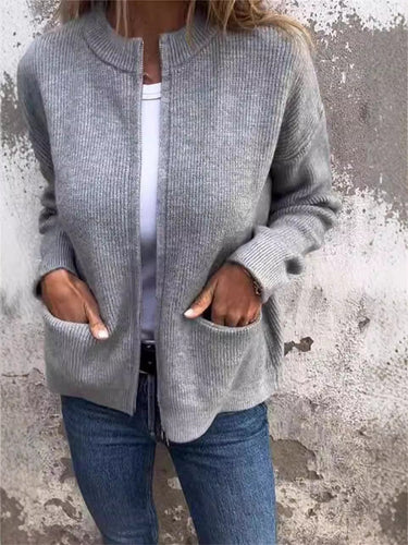 Lune London | Jacket with zipper - ribbed knit - loose fit - stand-up collar - practical pockets