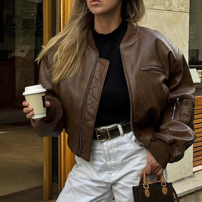 Lune London faux leather bomber jacket for women