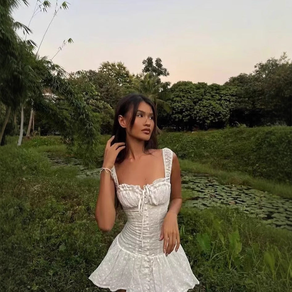 Casual ruffled blouse for women with delicate embroidery Lune London