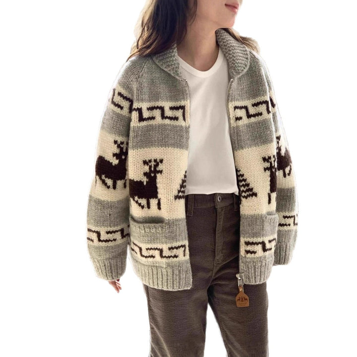 Women's knit jacket with a striking reindeer pattern and high-quality finish Lune London