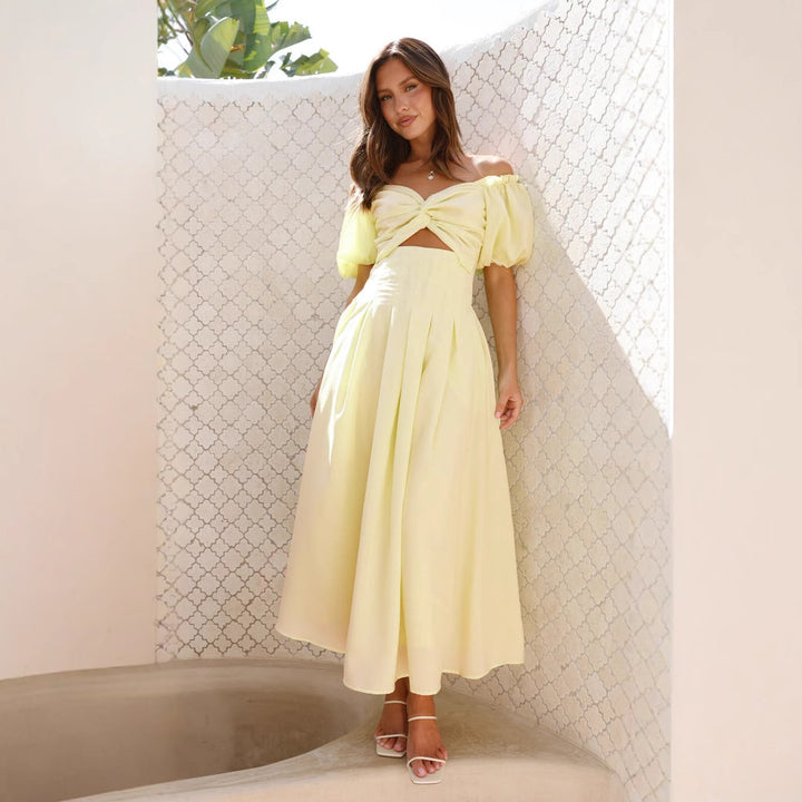 Women's maxi dress with innovative cut-out design and side pockets