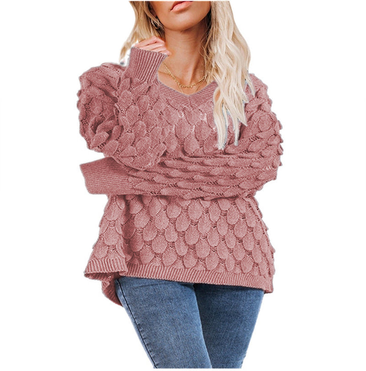 Pull en maille épaisse pour femmes avec motif ondulé sculptural et col en V Chic & Stil