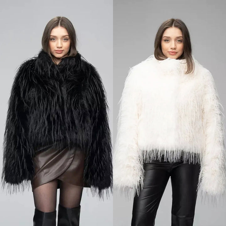 Ladies Trend Faux Fur Jacket with Elegant Fringe Lune London