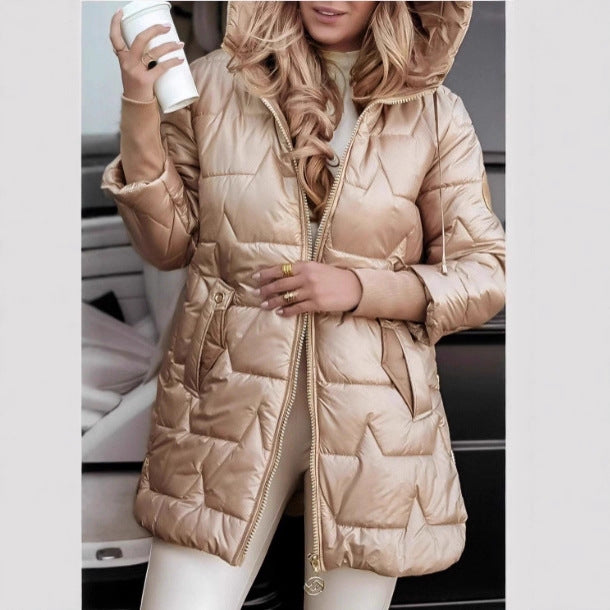 Ladies long down jacket with hood and side pockets Lune London