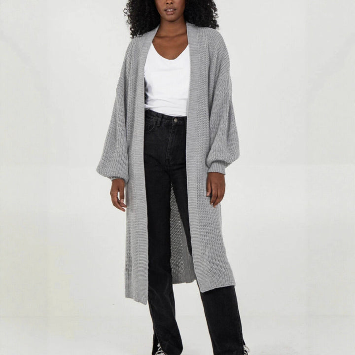 Ladies Long knitted cardigan with airy sleeves and an open front Lune London