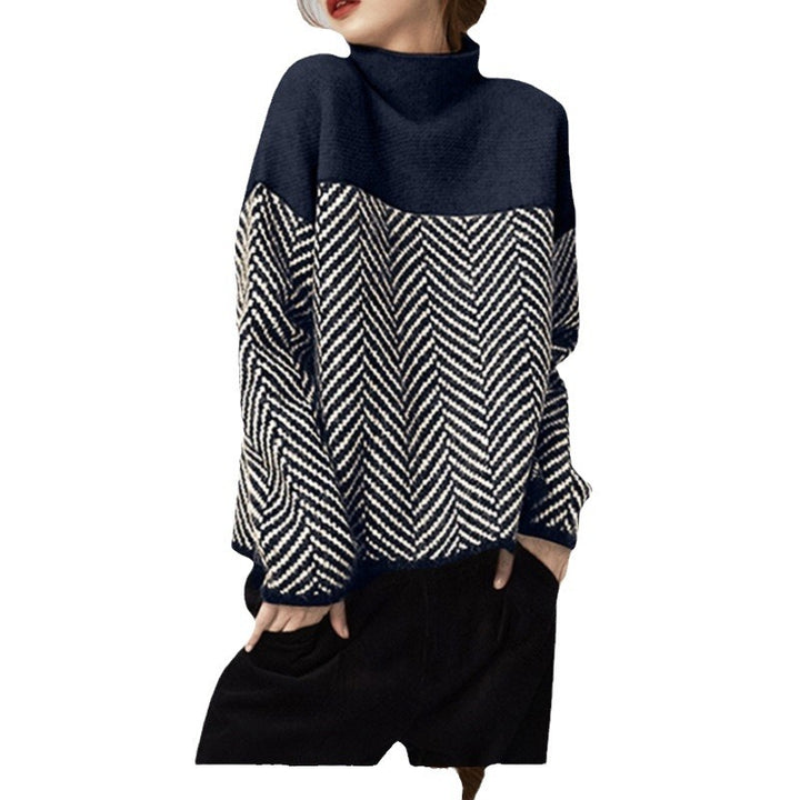Pull en tricot épais pour femmes avec col haut et motif chevron moderne Chic & Stil