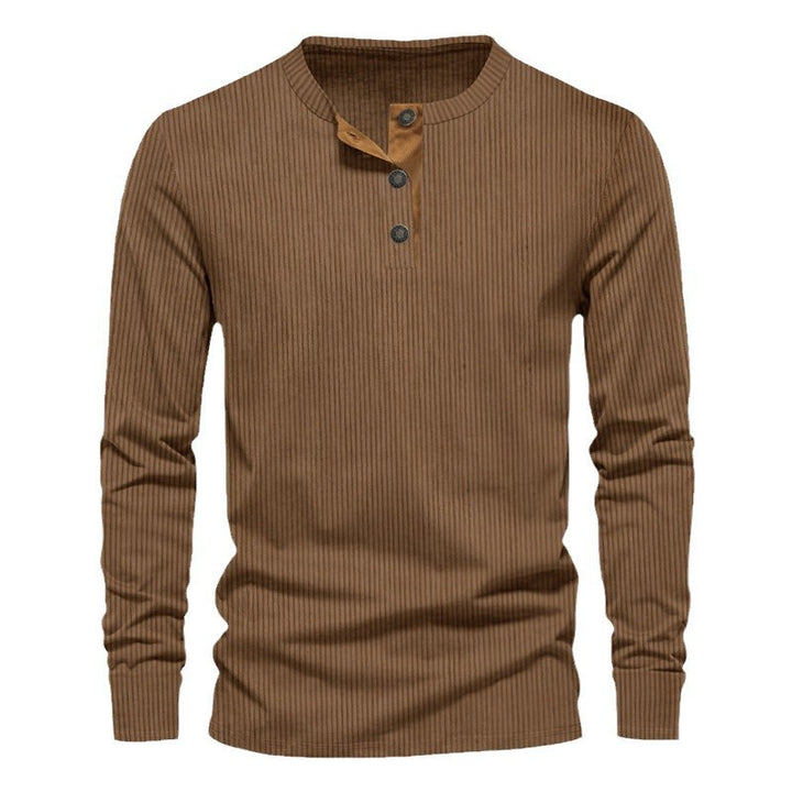 Men's Long Sleeve Henley Shirt with Ribbed Design and Trendy Button Details Lune London