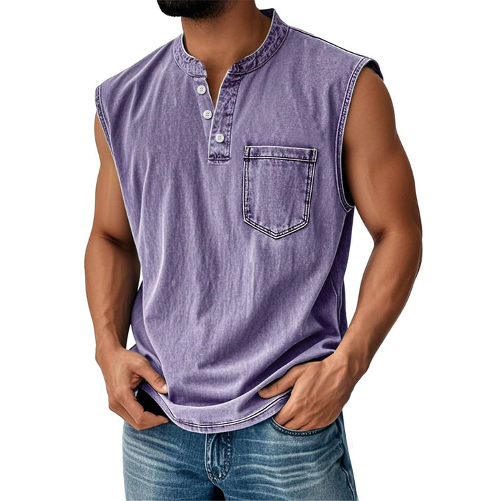 Sleeveless cotton shirt for men with button placket and chest pocket Lune London
