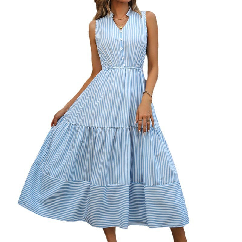 Striped maxi dress for ladies with button design Lune London