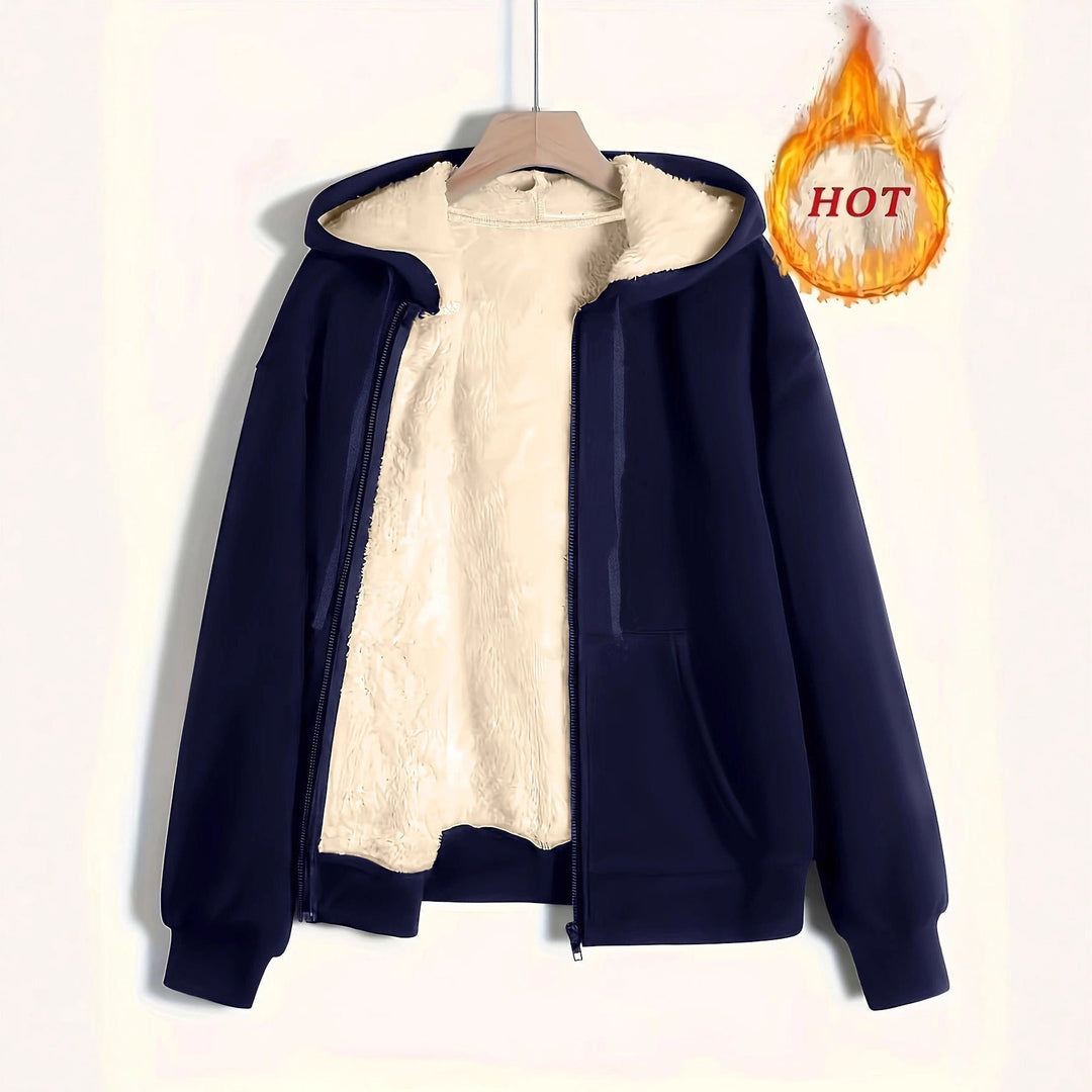 Ladies Cozy Fleece Jacket with Zipper and Hood Lune London