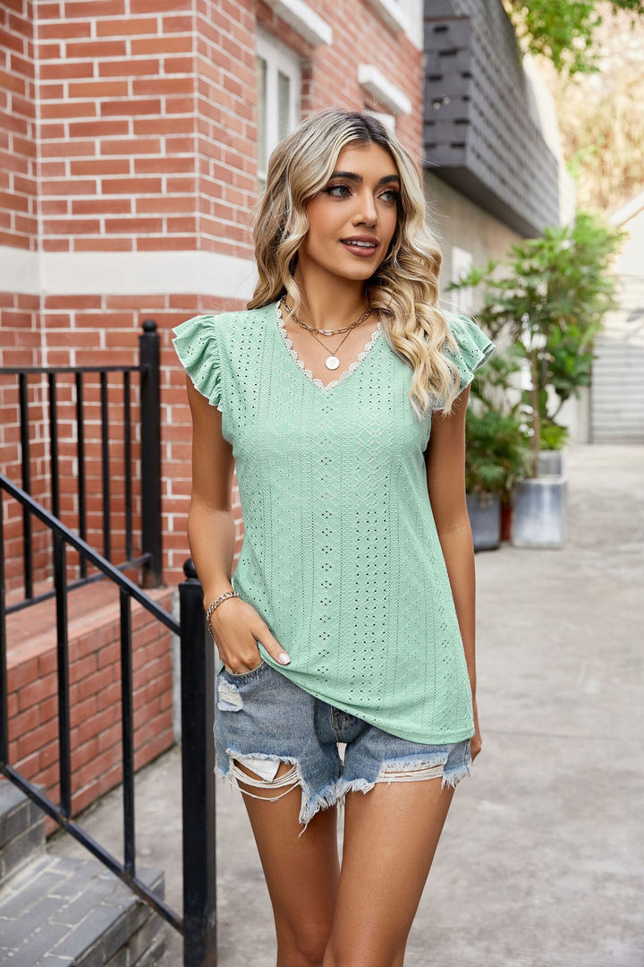 Ladies Elegant leisure top with playful ruffle details Lune London