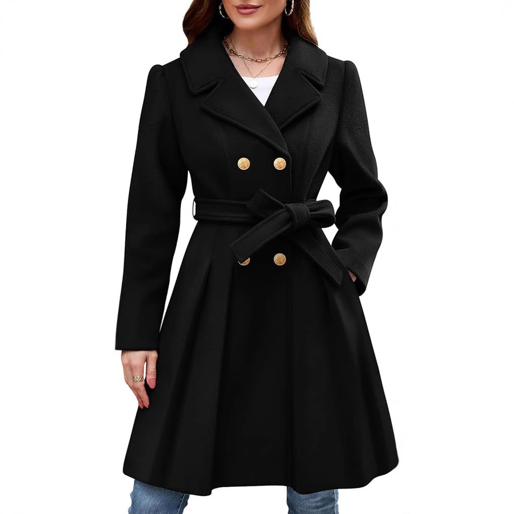 Wrap coat for women in classic style with double-breasted buttons and belt Lune London