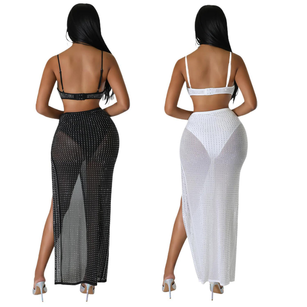 Maxi skirt for ladies with high slit and rhinestone embellishments Lune London