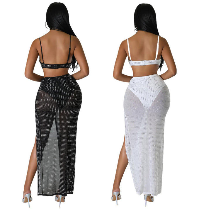 Maxi skirt for ladies with high slit and rhinestone embellishments Lune London