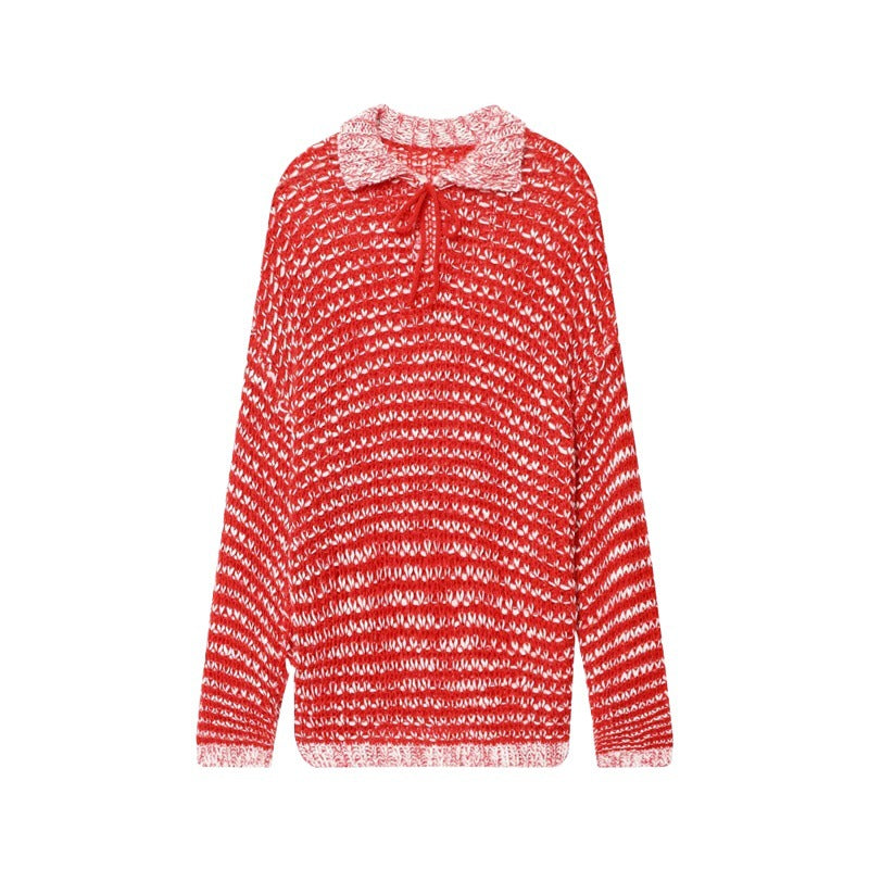 Casual ribbed sweater for women with trendy collar and ruffle detail Lune London