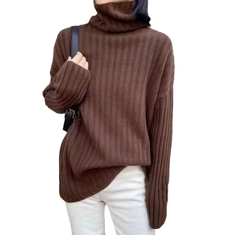 Woman Knit top with turtleneck and asymmetrical cut and fine ribbed structure Lune London