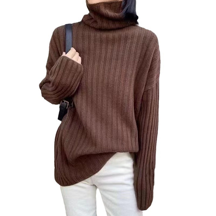 Woman Knit top with turtleneck and asymmetrical cut and fine ribbed structure Lune London