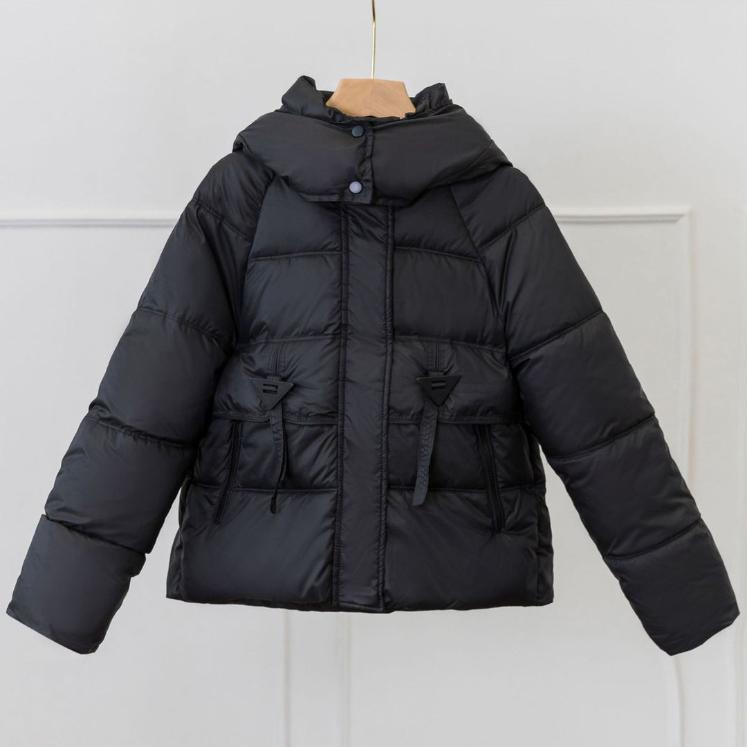 Ladies ultralight puffer jacket with adjustable hood collar and practical zip pockets Lune London