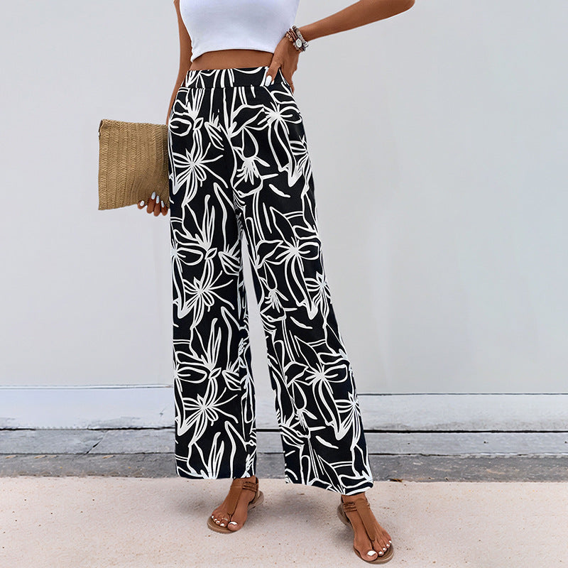 Women Wide Leg Floral Printed Pants Lune London