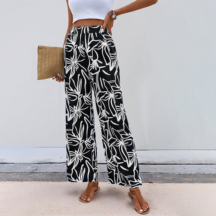 Women Wide Leg Floral Printed Pants Lune London