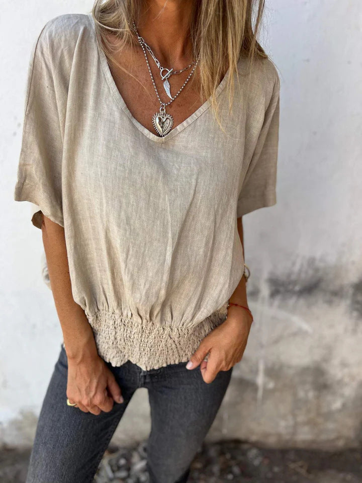 Woman Light top with elastic waist and V-neck Lune London