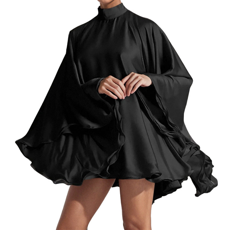 Ladies Chic Mini Dress with Voluminous Sleeves and Elegant Stand Collar Lune London