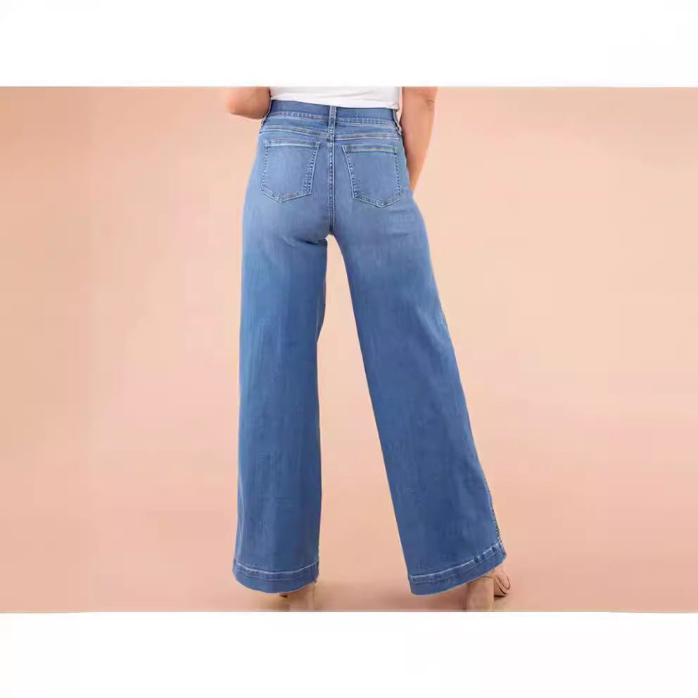 Women's wide High-Waist Jeans with elegant cut and striking seam details Lune London