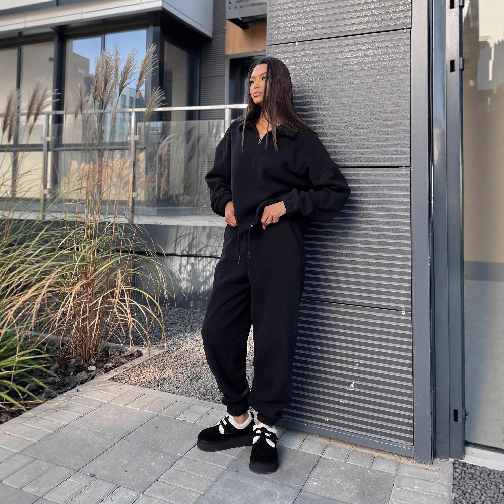 Ladies Fleece Loungewear with high collar and zip Lune London