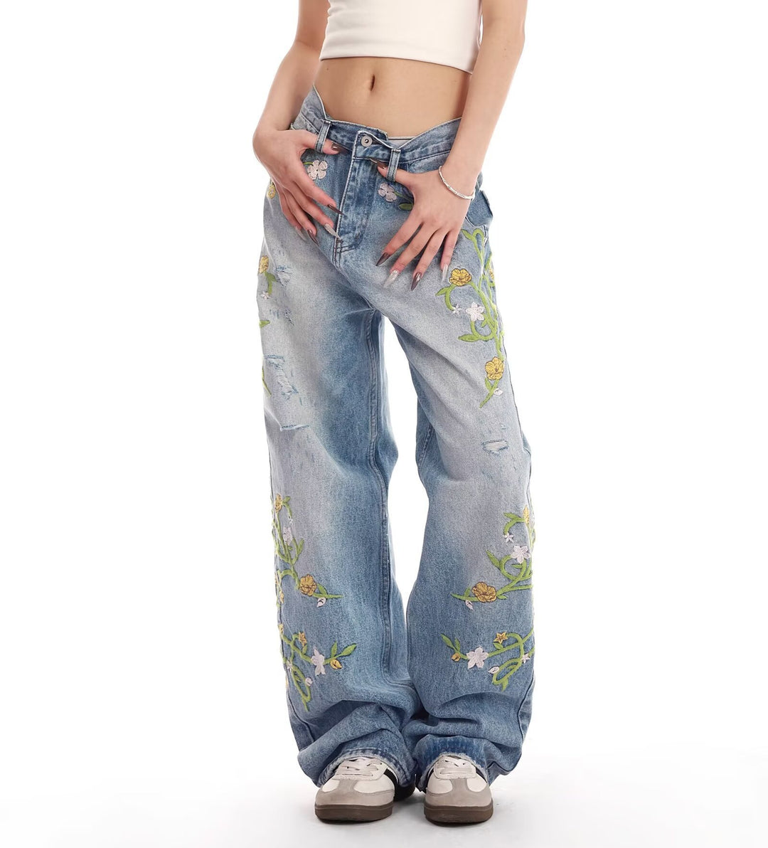 Ladies embroidered wide Denim jeans Lune London