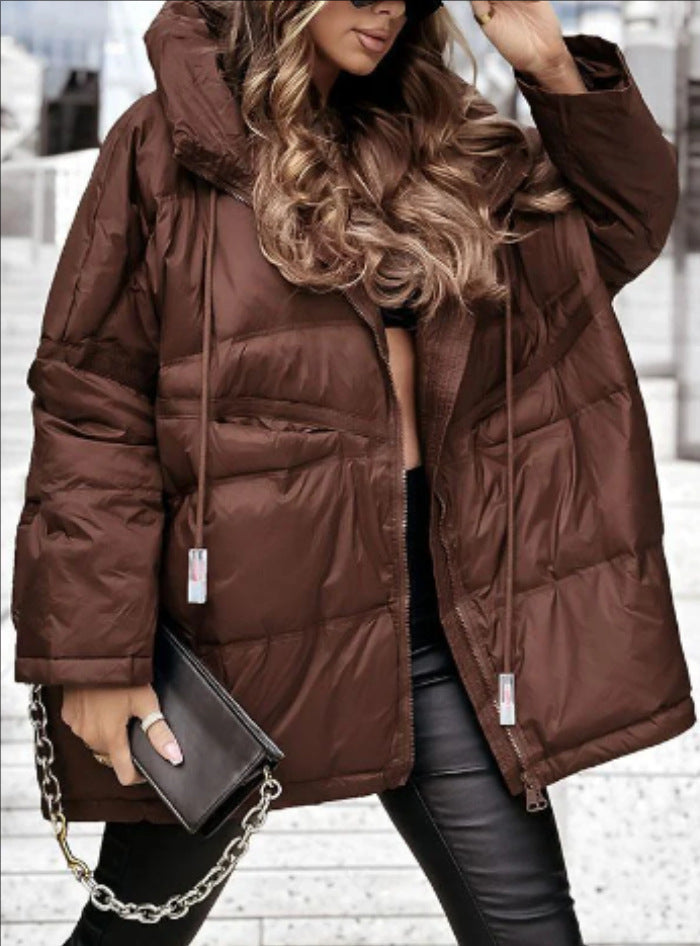 Women's Quilted Oversized Jacket with Hood and Functional Pockets Lune London
