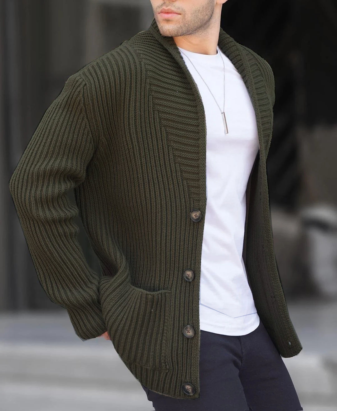 Knit jacket for men with plunging neckline and buttons Lune London