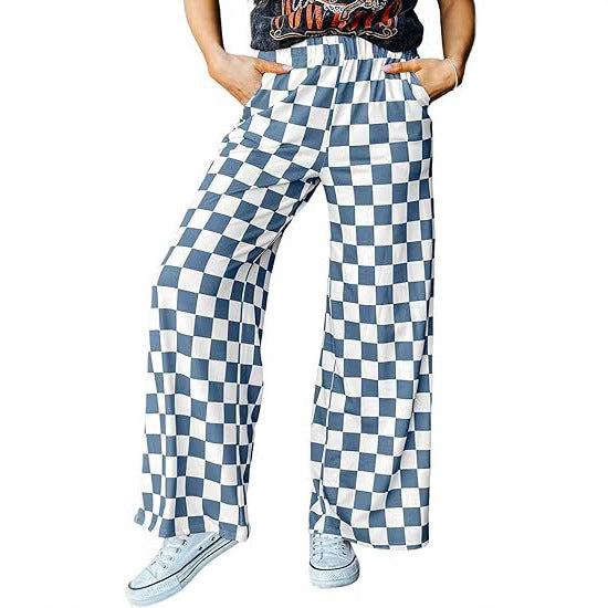 Women's Checkered Palazzo Pants with Elastic Waistband and Practical Side Pockets Chic und Stil