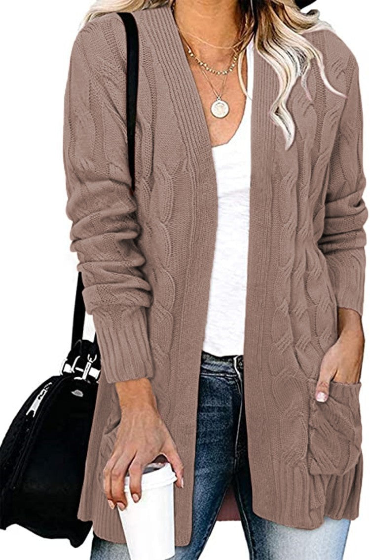 Cardigan femme en élégant motif en cable avec poches ouvertes Chic & Stil